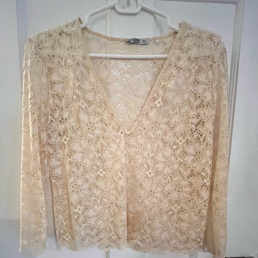 Zara Vanilla Lacy Crop 3/4 sleeves..SZ small …Sheer and Wow !!